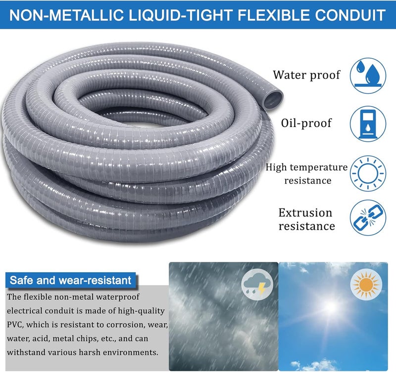 Ansgery 1inch 25ft Electrical Conduit Kit,Liquid-Tight Conduit and Connector Kit with 5 Straight and 3 Angle Fittings Included,Flexible Non - Metallic Electrical Conduit(1" Dia, 25 Feet) - Image 2